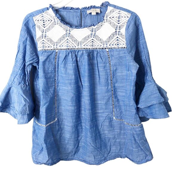 Ann Taylor Loft Outlet Women's 3/4 Bell Sleeve Blouse w/Lace Detail Size Small - Picture 1 of 9